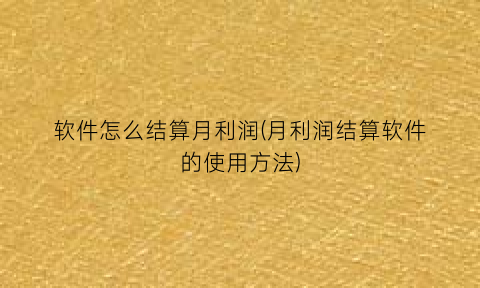 “软件怎么结算月利润(月利润结算软件的使用方法)
