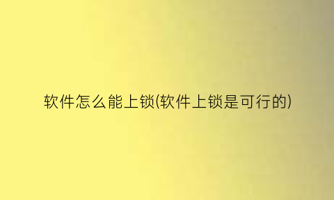 “软件怎么能上锁(软件上锁是可行的)