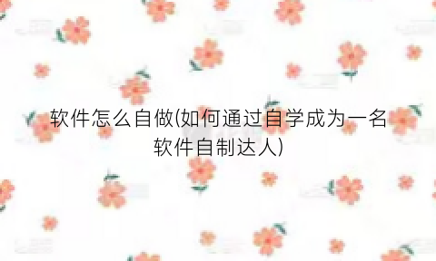 软件怎么自做(如何通过自学成为一名软件自制达人)