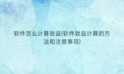 软件怎么计算效益(软件效益计算的方法和注意事项)