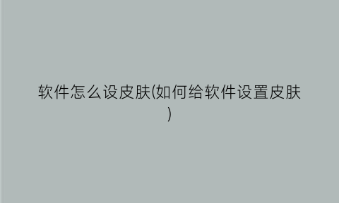 “软件怎么设皮肤(如何给软件设置皮肤)