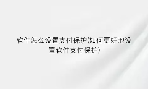 软件怎么设置支付保护(如何更好地设置软件支付保护)