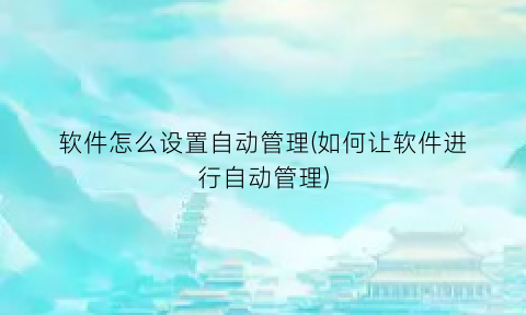 “软件怎么设置自动管理(如何让软件进行自动管理)