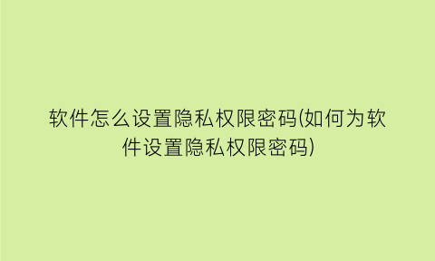 软件怎么设置隐私权限密码(如何为软件设置隐私权限密码)