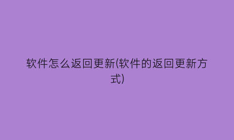 软件怎么返回更新(软件的返回更新方式)