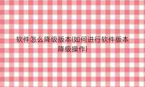 “软件怎么降级版本(如何进行软件版本降级操作)