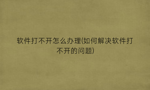“软件打不开怎么办理(如何解决软件打不开的问题)