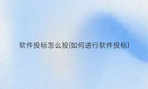 软件投标怎么投(如何进行软件投标)