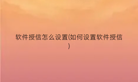 软件授信怎么设置(如何设置软件授信)