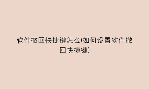 软件撤回快捷键怎么(如何设置软件撤回快捷键)