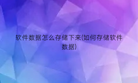 “软件数据怎么存储下来(如何存储软件数据)