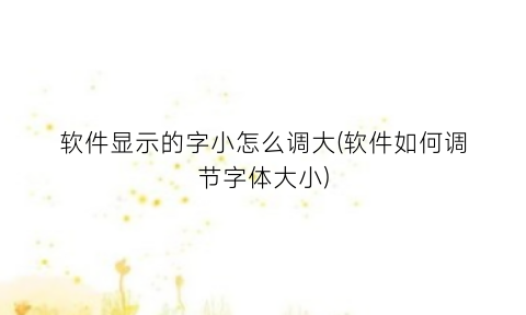 软件显示的字小怎么调大(软件如何调节字体大小)