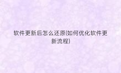 “软件更新后怎么还原(如何优化软件更新流程)