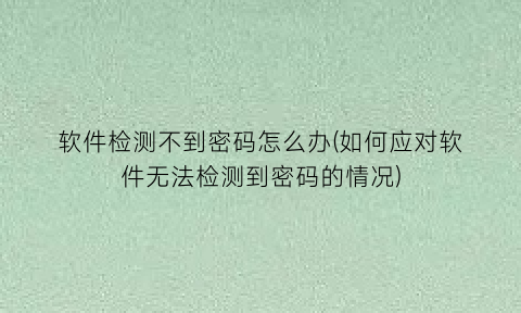 软件检测不到密码怎么办(如何应对软件无法检测到密码的情况)