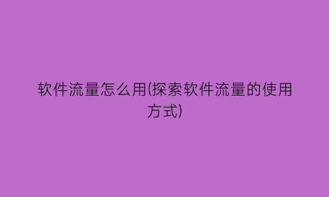 软件流量怎么用(探索软件流量的使用方式)