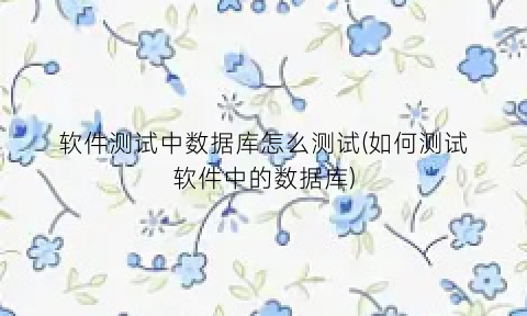 “软件测试中数据库怎么测试(如何测试软件中的数据库)