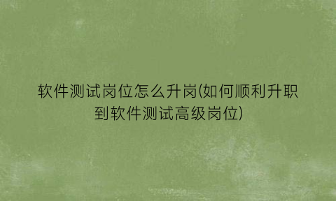 软件测试岗位怎么升岗(如何顺利升职到软件测试高级岗位)