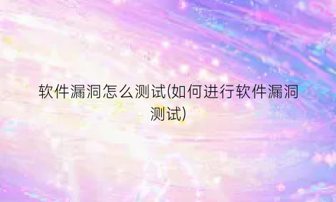 “软件漏洞怎么测试(如何进行软件漏洞测试)