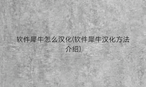 软件犀牛怎么汉化(软件犀牛汉化方法介绍)