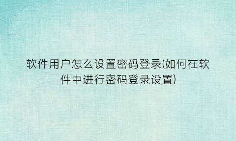 软件用户怎么设置密码登录(如何在软件中进行密码登录设置)