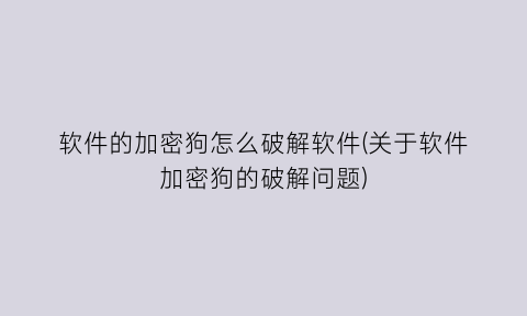 软件的加密狗怎么破解软件(关于软件加密狗的破解问题)