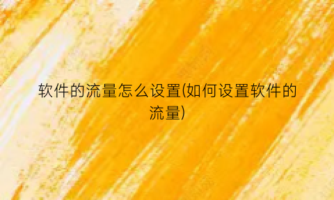 “软件的流量怎么设置(如何设置软件的流量)