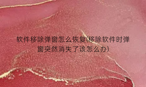 “软件移除弹窗怎么恢复(移除软件时弹窗突然消失了该怎么办)