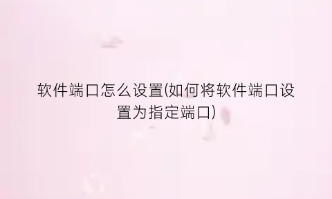 软件端口怎么设置(如何将软件端口设置为指定端口)