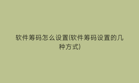 “软件筹码怎么设置(软件筹码设置的几种方式)