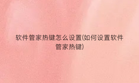 软件管家热键怎么设置(如何设置软件管家热键)