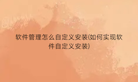 软件管理怎么自定义安装(如何实现软件自定义安装)