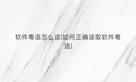 软件粤语怎么读(如何正确读取软件粤语)