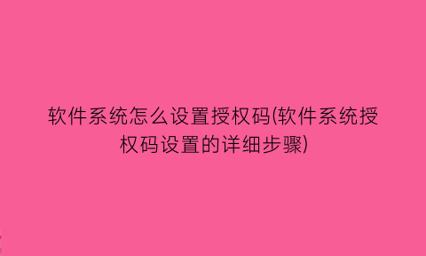 “软件系统怎么设置授权码(软件系统授权码设置的详细步骤)
