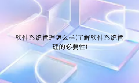 软件系统管理怎么样(了解软件系统管理的必要性)