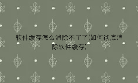 软件缓存怎么消除不了了(如何彻底消除软件缓存)