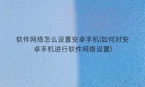 “软件网络怎么设置安卓手机(如何对安卓手机进行软件网络设置)