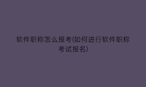 软件职称怎么报考(如何进行软件职称考试报名)