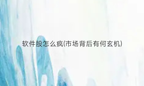 软件股怎么疯(市场背后有何玄机)
