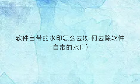 “软件自带的水印怎么去(如何去除软件自带的水印)