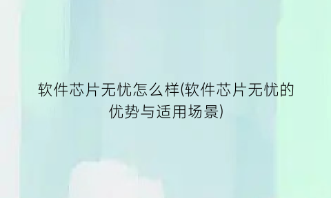 “软件芯片无忧怎么样(软件芯片无忧的优势与适用场景)