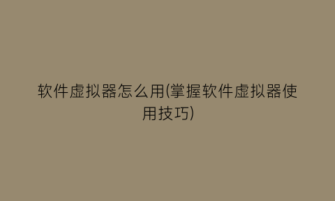 “软件虚拟器怎么用(掌握软件虚拟器使用技巧)