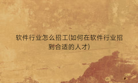 软件行业怎么招工(如何在软件行业招到合适的人才)