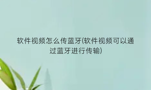 软件视频怎么传蓝牙(软件视频可以通过蓝牙进行传输)