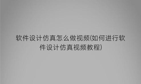 软件设计仿真怎么做视频(如何进行软件设计仿真视频教程)