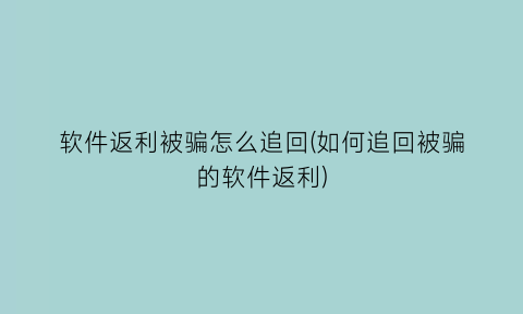 “软件返利被骗怎么追回(如何追回被骗的软件返利)