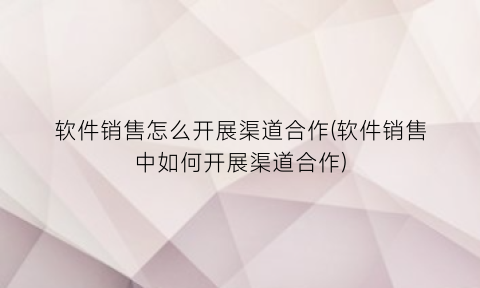 软件销售怎么开展渠道合作(软件销售中如何开展渠道合作)