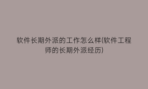 软件长期外派的工作怎么样(软件工程师的长期外派经历)