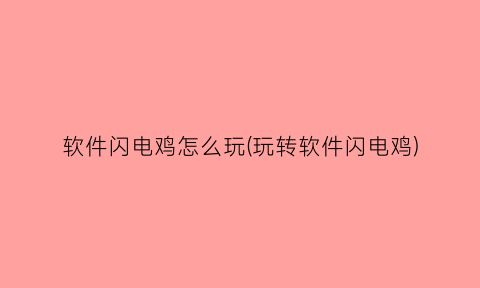 “软件闪电鸡怎么玩(玩转软件闪电鸡)
