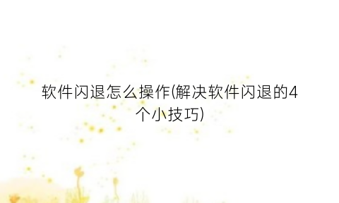 软件闪退怎么操作(解决软件闪退的4个小技巧)
