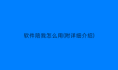 软件陪我怎么用(附详细介绍)